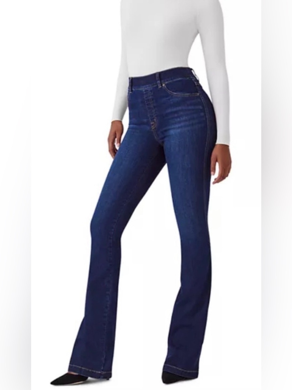 SPANX 20327R Midnight Shade High-Rise Pull-On Flare Jeans Dark Wash NWT Slimming